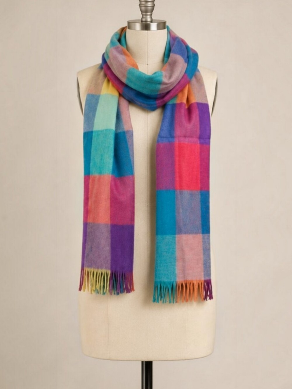 V Fraas Casmink Plaid Scarf 70 x 14 Made in Germany